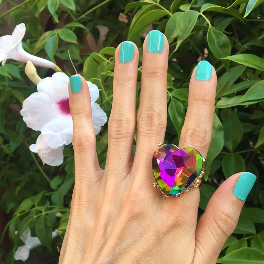 Oversized Heliotrope Crystal Heart + Gold Cocktail Statement Ring
